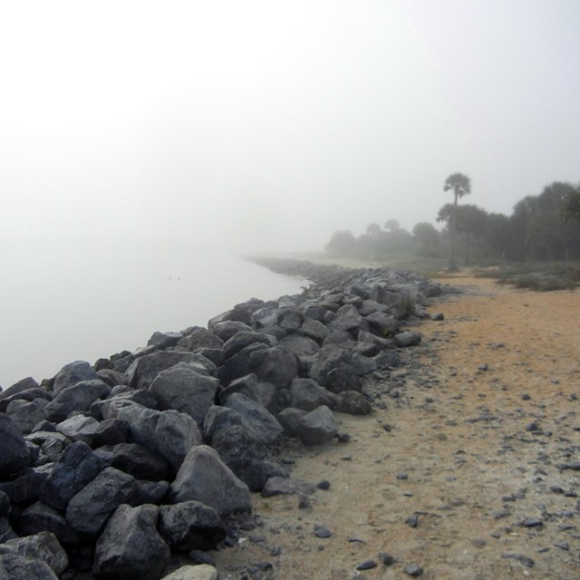 A misty morning for monitoring on Rattlesnake Island near Fort Matanzas National Monument.
