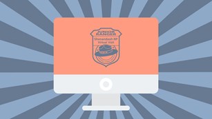A graphic of a computer screen with a Virtual Junior Ranger badge on it.