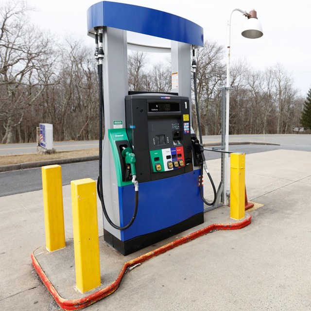 Gas pumps at a gas station.