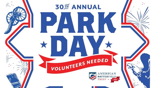 Red, white and blue park day logo. 