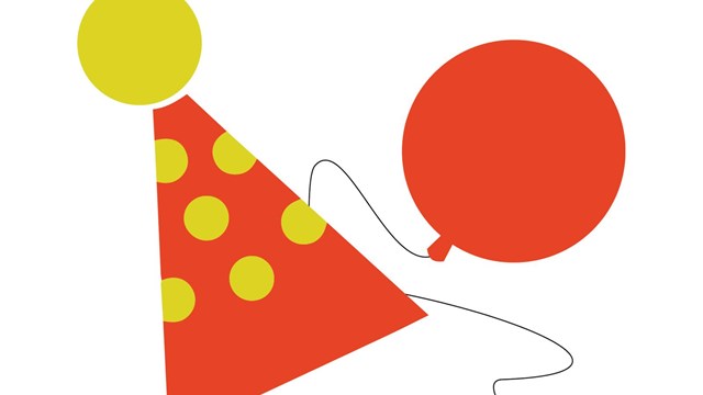 Drawing of orange party hat and balloon