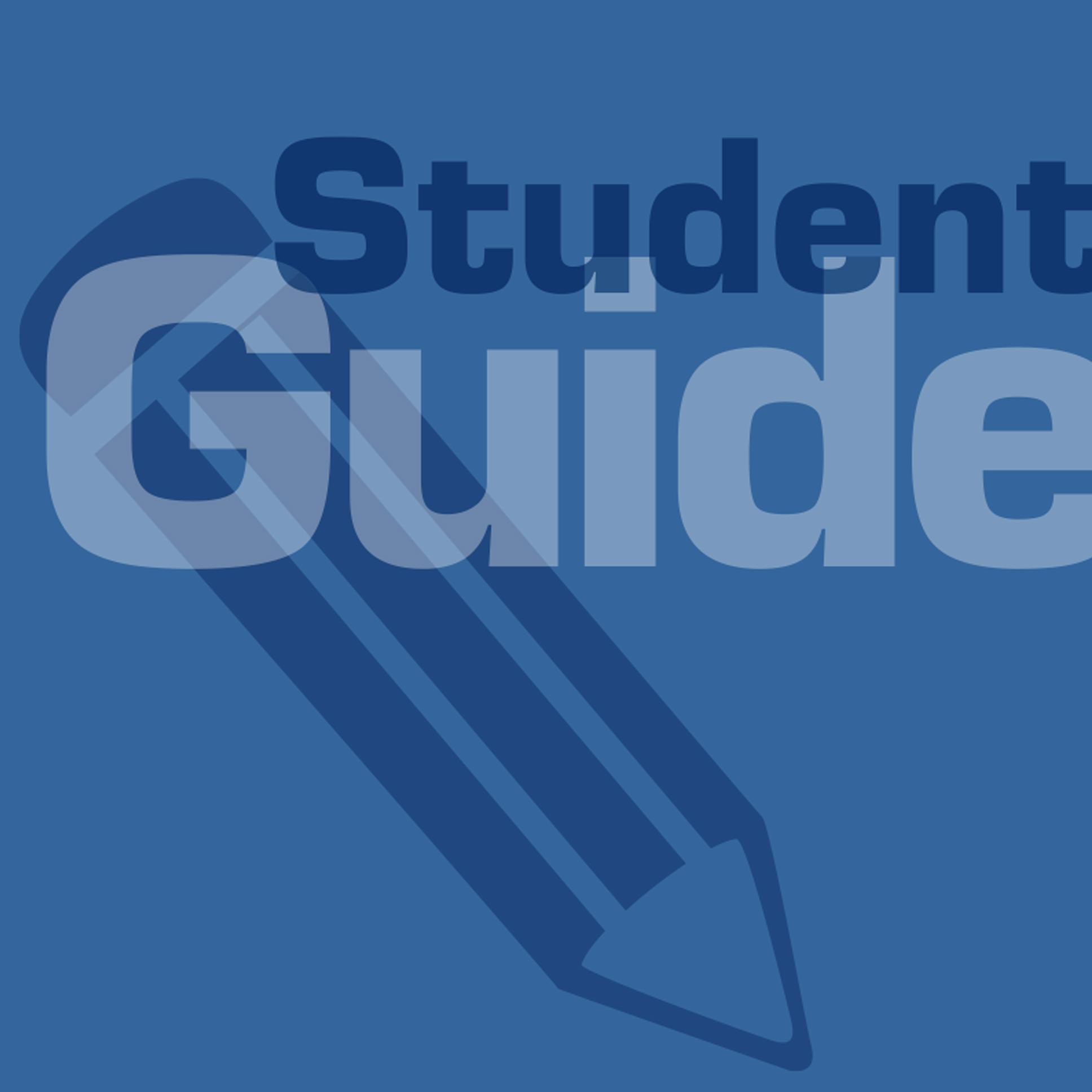 Blue box labeled student guide with a drawing of a pencil