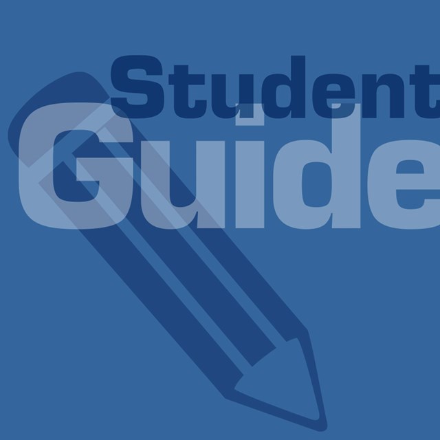 Blue box labeled student guide with a drawing of a pencil