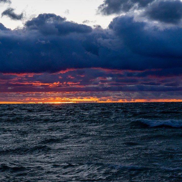A stormy sunset over lake michigan