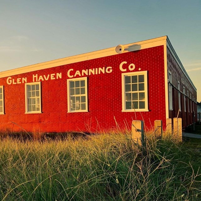 A red building at sunrise 