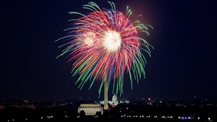 Fireworks explode in the sky over the National Mall in Washington D.C.