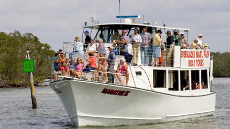 Visitors enjoy a boat tour in Everglades National Park