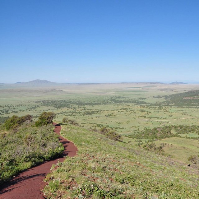 Landscape viewed from Capulin Volcano, with a little haze visible on the horizon