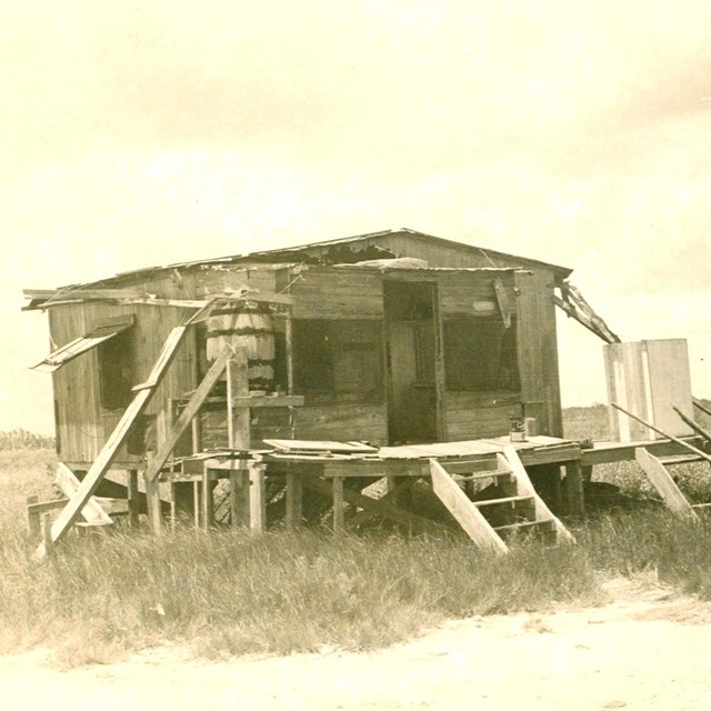 A primitive house on stilts