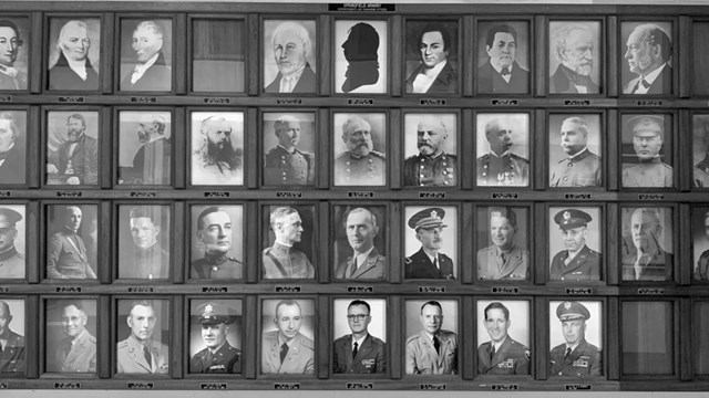 A black and white photo that contains multiple portraits of the leaders of the Armory. 