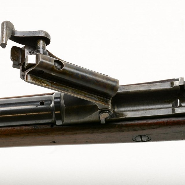 Top View of trap door rifle with action open.