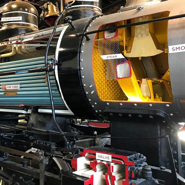 Cross section of a steam engine display in the park's museum