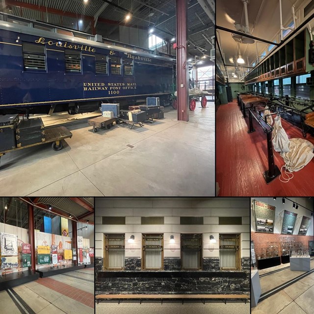 composite image of 5 different portions of the history museum at Steamtown