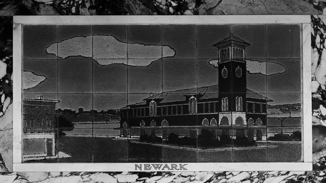 (Mosaic, Delaware, Lackawanna, and Western Railroad Company passenger station waiting area)