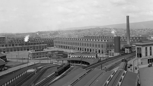 Locomotive shops under construction