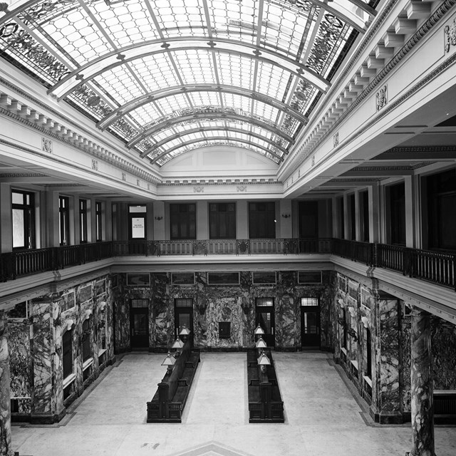 Interior waiting area, Delaware, Lackawanna, and Western Railroad passenger station