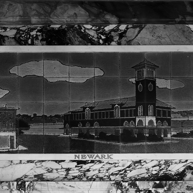 (Mosaic, Delaware, Lackawanna, and Western Railroad Company passenger station waiting area)