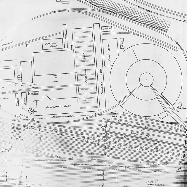 Map of buildings, tracks & turntables