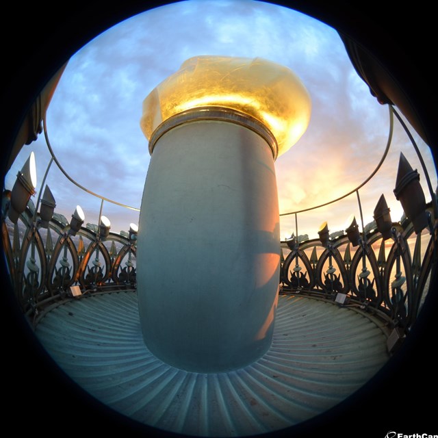 A close-up view of the Statue of Liberty's torch