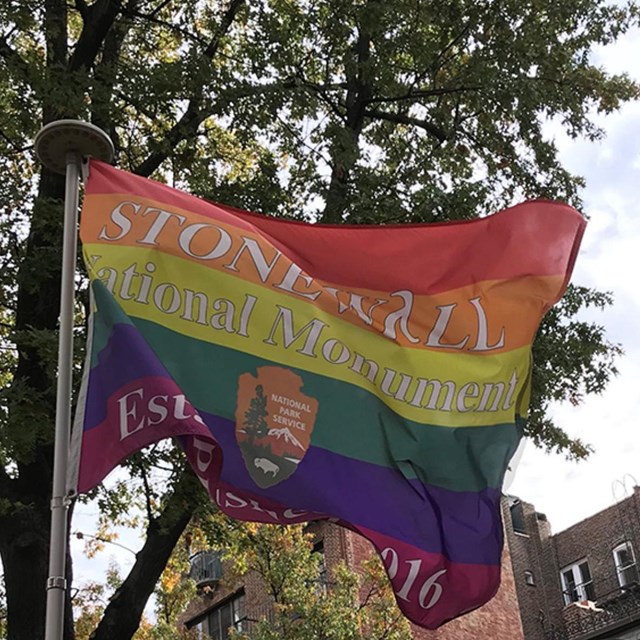 Rainbow flag with the words 