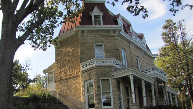 pretty view of the historic limestone house