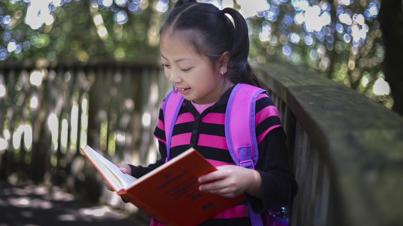 Child reading a book.
