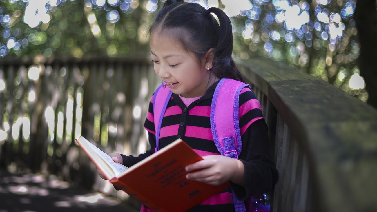 Child reading a book. 