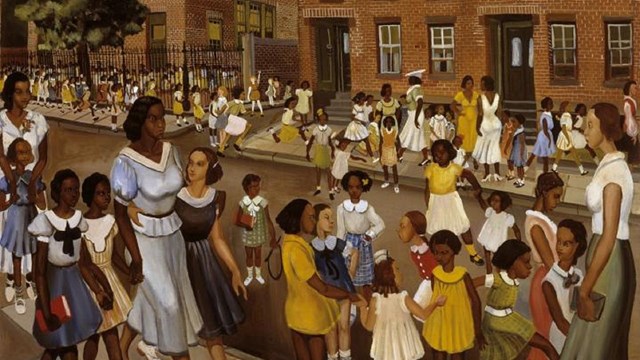 Painting of school children. SAAM