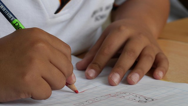 Students hand writing. 
