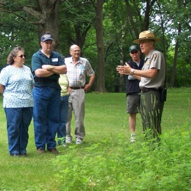 Group of teachers listening to a NPS ranger talk. NPS photo. 