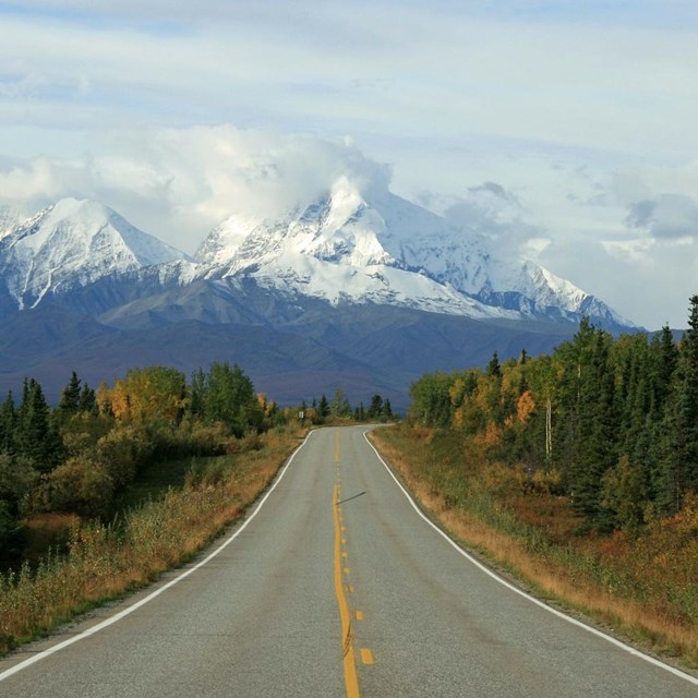 Photo of snow covered mountains.  