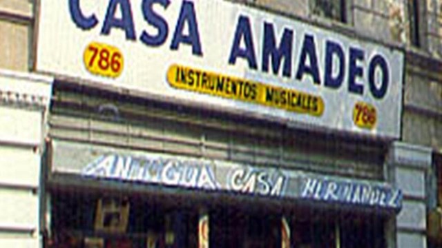 Front view of Casa Amadeo. Building with "Casa Amadeo" written on it