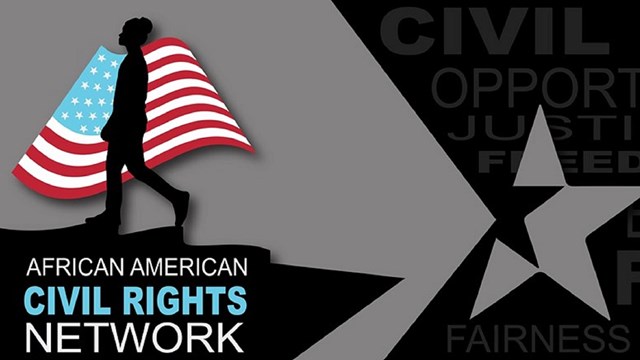 Logo with text African American Civil Rights Network against a black and gray background