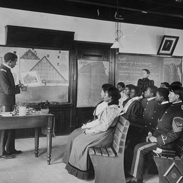 Native American and African American students learn about Egypt at Hampton. LOC