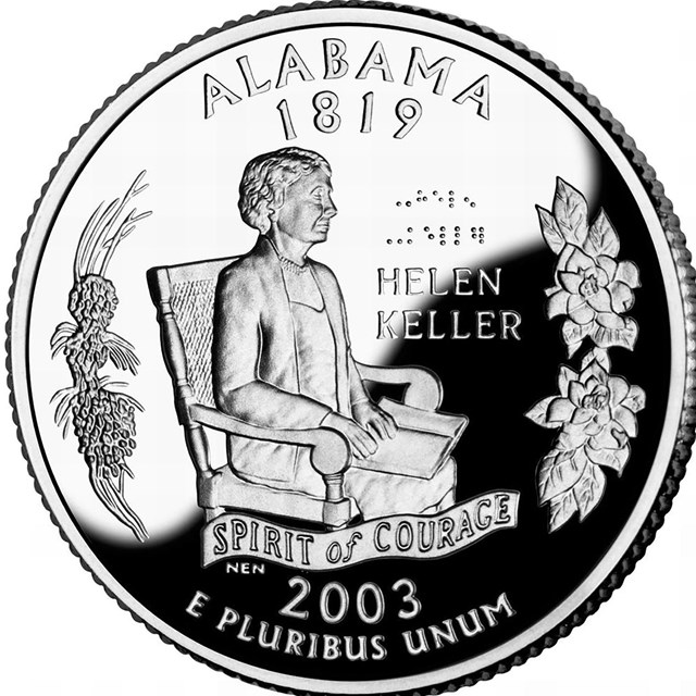 Helen Keller on the 2003 Alabama state quarter