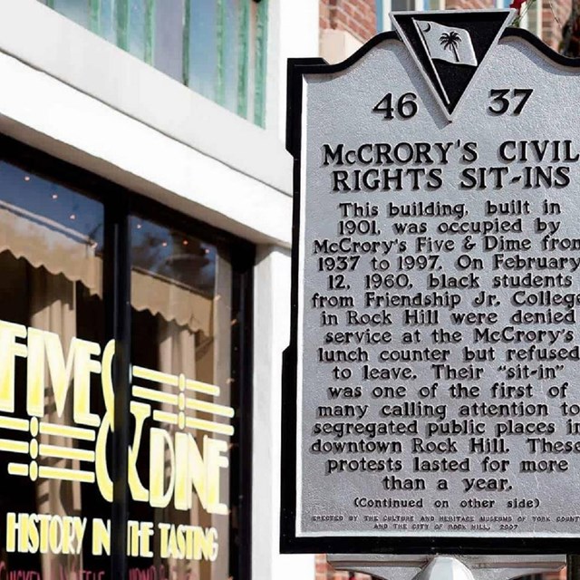 Historical signage with title McCrory's Civil Rights Sit Ins