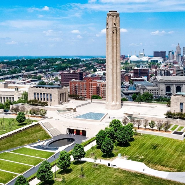 Aerial photo of a war memorial