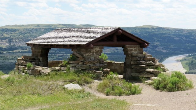 Historic gazebo building overlooking the Badlands.