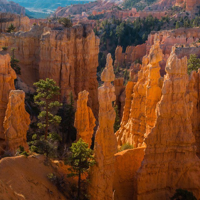 An overhead view of the an amphitheater filled with jagged red rocks.