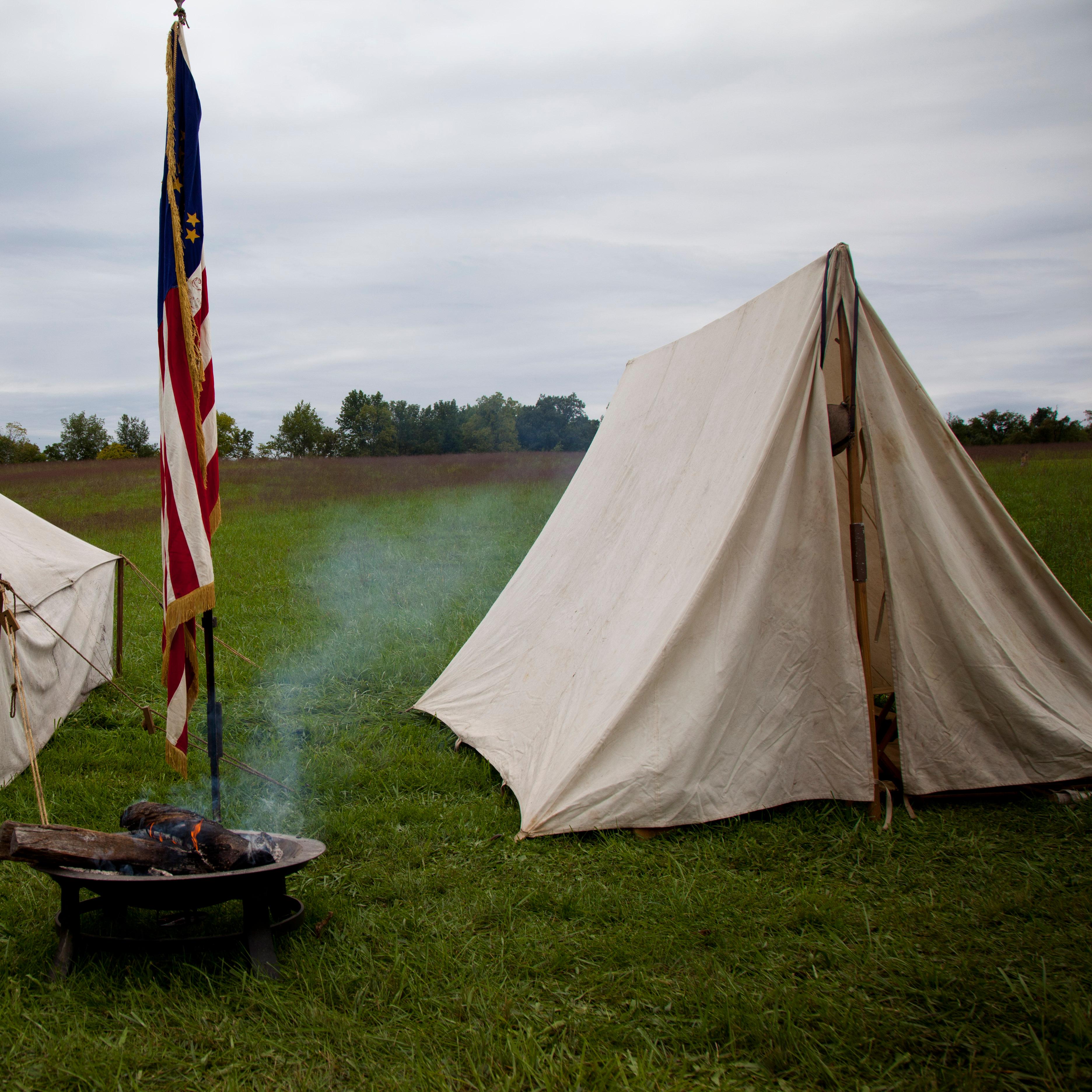 Living history tents set up at Antietam National Battlefield.