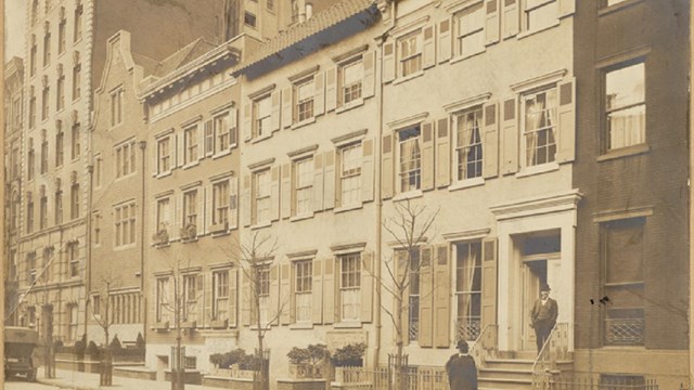 sepia image of 19th street row houses
