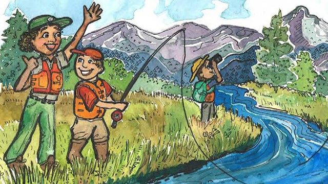 Illustration of people fishing