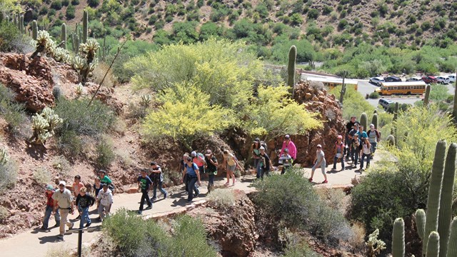 Students exploring the Lowering Cliff Dwelling