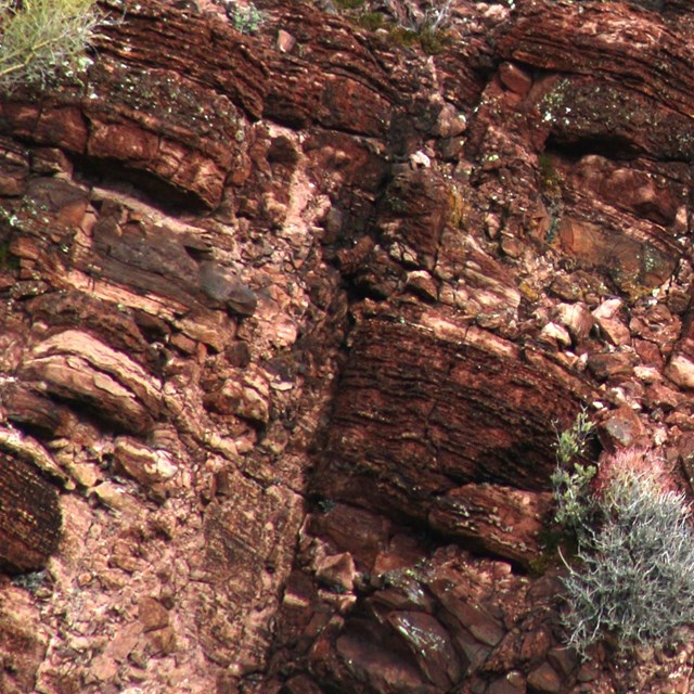 Close-up view of rock layers