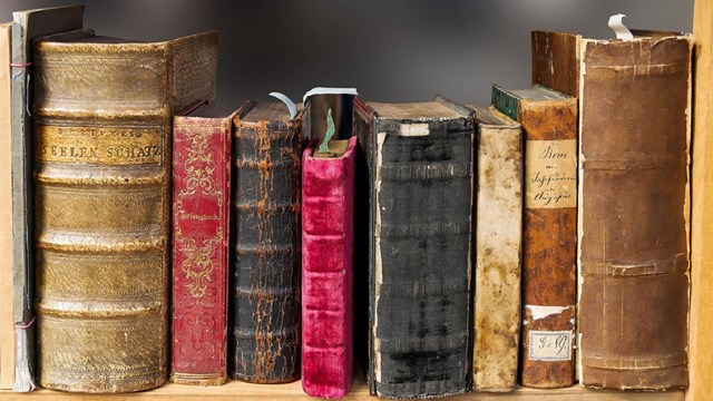 old books on a book shelf