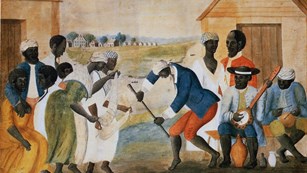 painting entitled "slave dance and music"