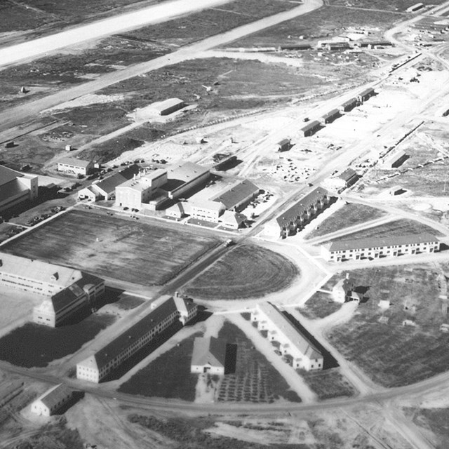 Aerial view of air field. 