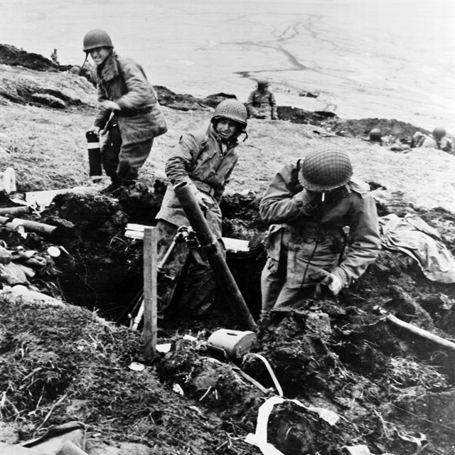 Photo of soldiers on island. 