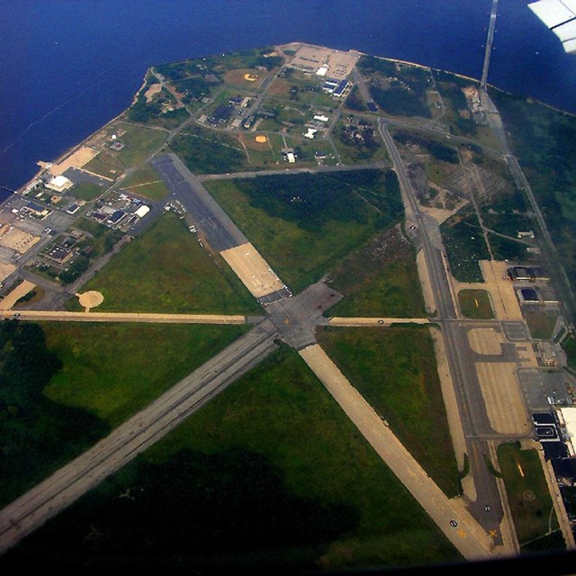 Aerial of air field. 