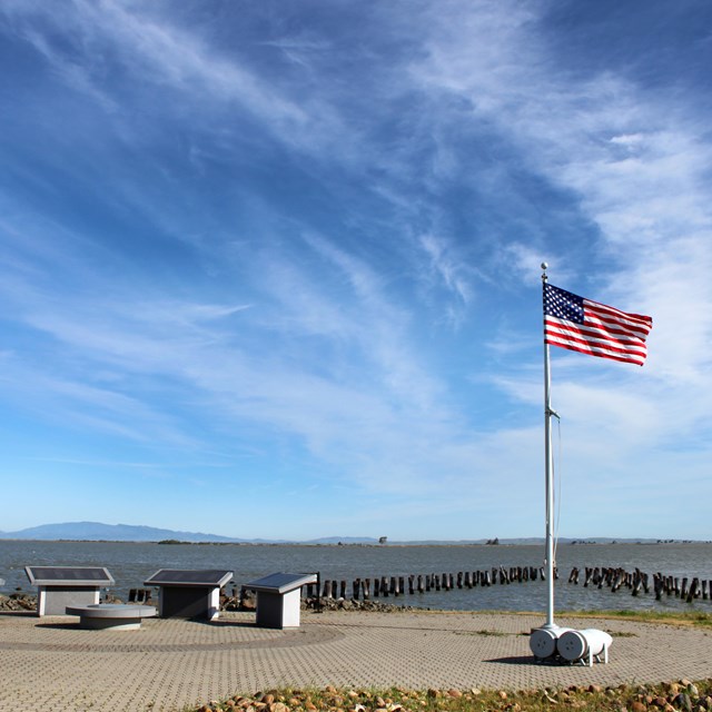 Photo of memorial on the water. 